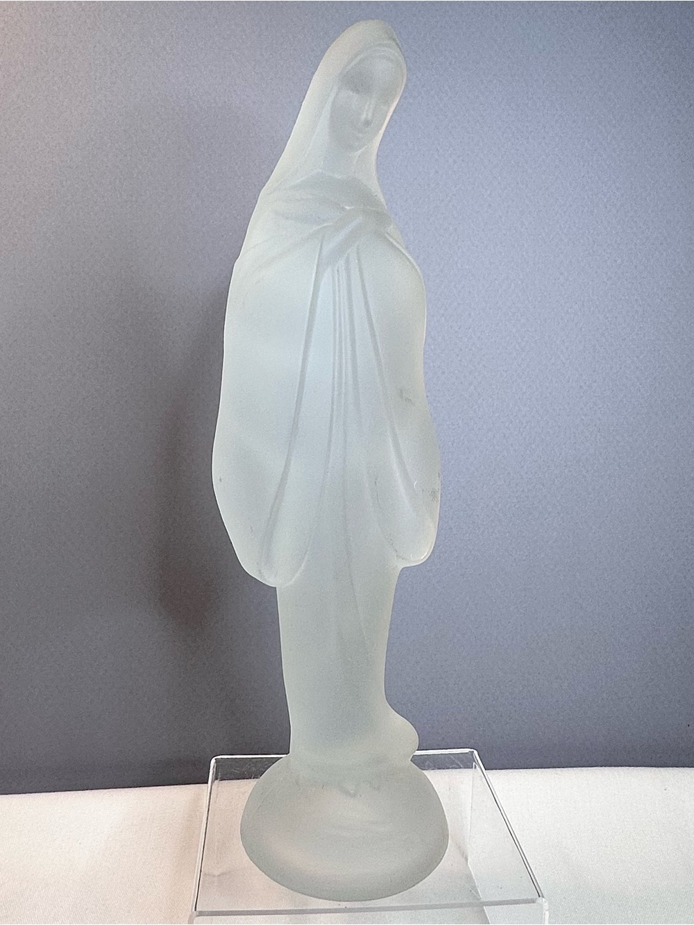 Vintage Fostoria Frosted Madonna Virgin Mary Silver Mist Glass Figurine